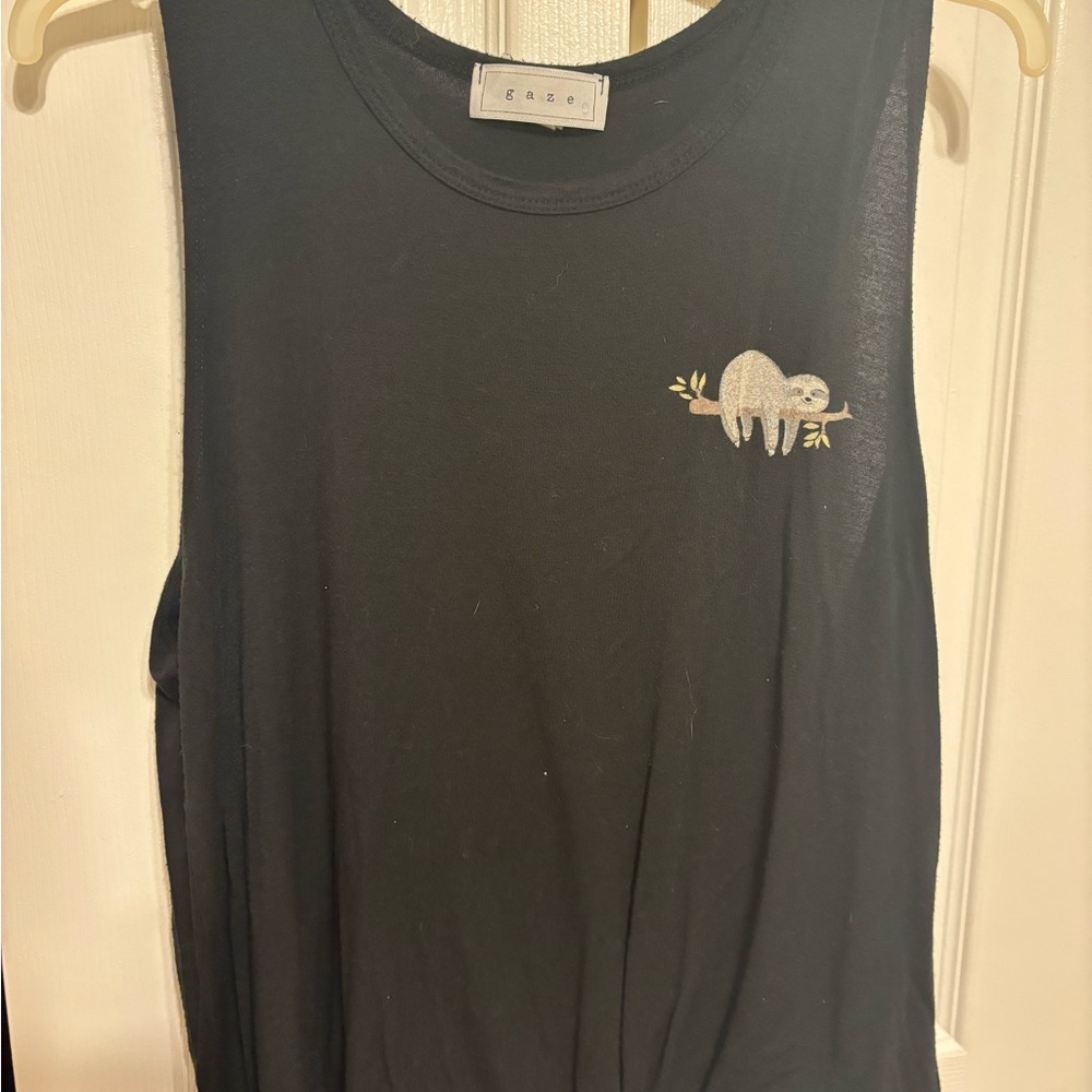 Black Tank Top with Sloth